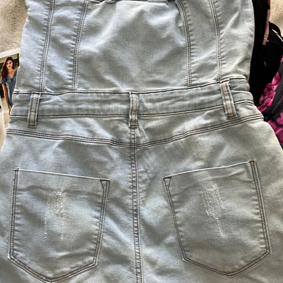 Distressed denim bustier jumpsuit - Picture 4 of 4